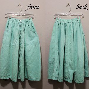 American Apparel Teal Denim Maxi Skirt Buttons XS
